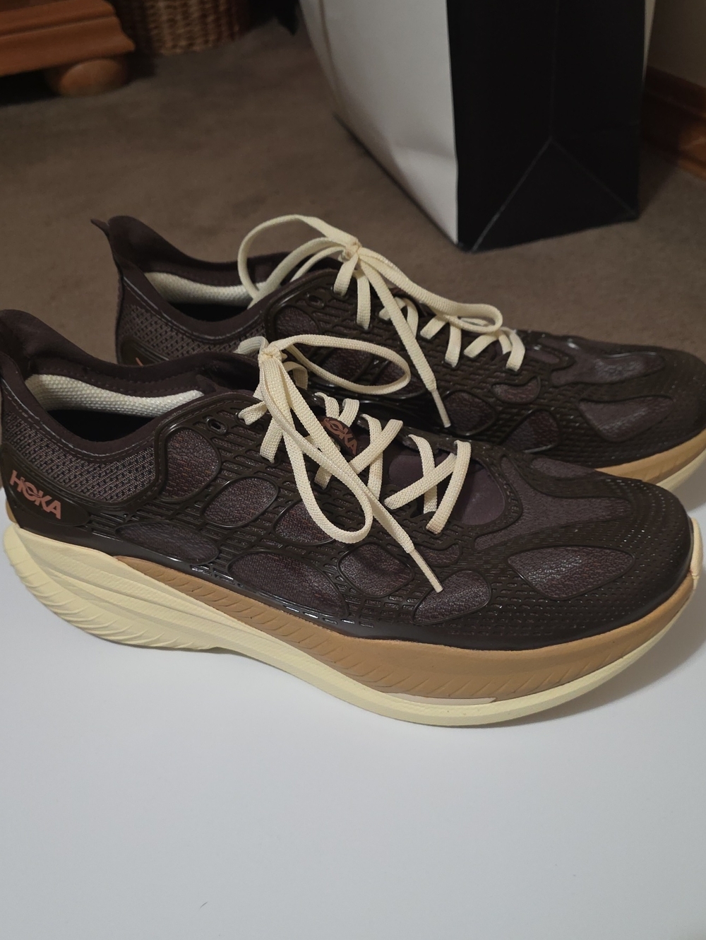 Hoka Men's Brown and Cream Athletic Running Shoes